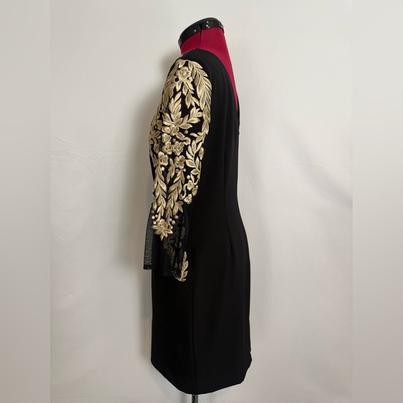 Antonio Melani Sheath Dress Women's Size 6 Black w/Gold Embroidery Sheer Sleeves - Picture 16 of 16